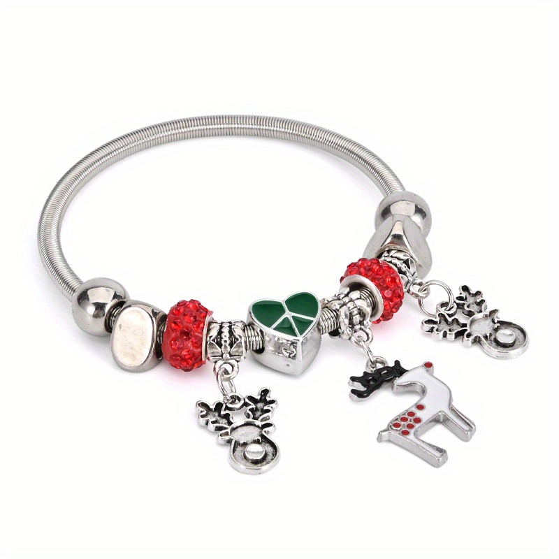 TEMU A Stylish And Easy Charm Bracelet Featuring A Christmas Elk Moose Head, Suitable For Men And Women. This Alloy Bangle Is Perfect For The And