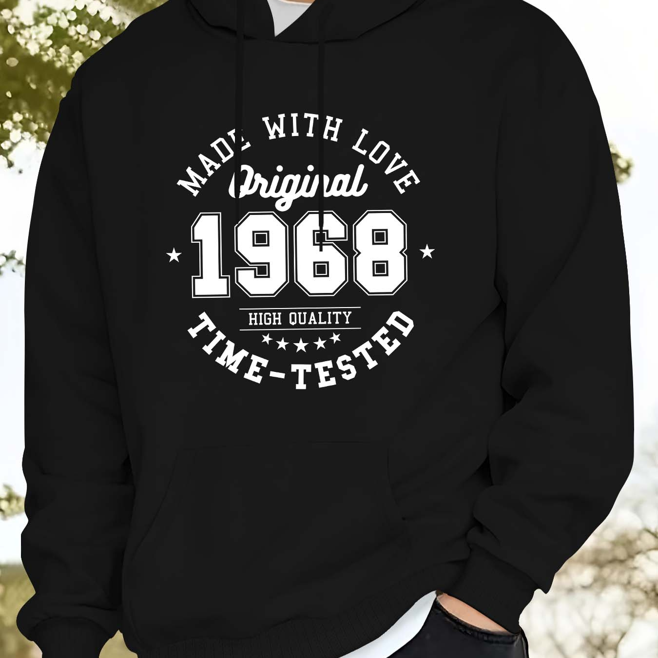 

Vintage 1968 Original Print Hoodie - Casual Fall/winter Hooded Sweatshirt With Kangaroo Pocket, Regular Polyester Fabric, Stretch, Time-tested High-quality Pullover