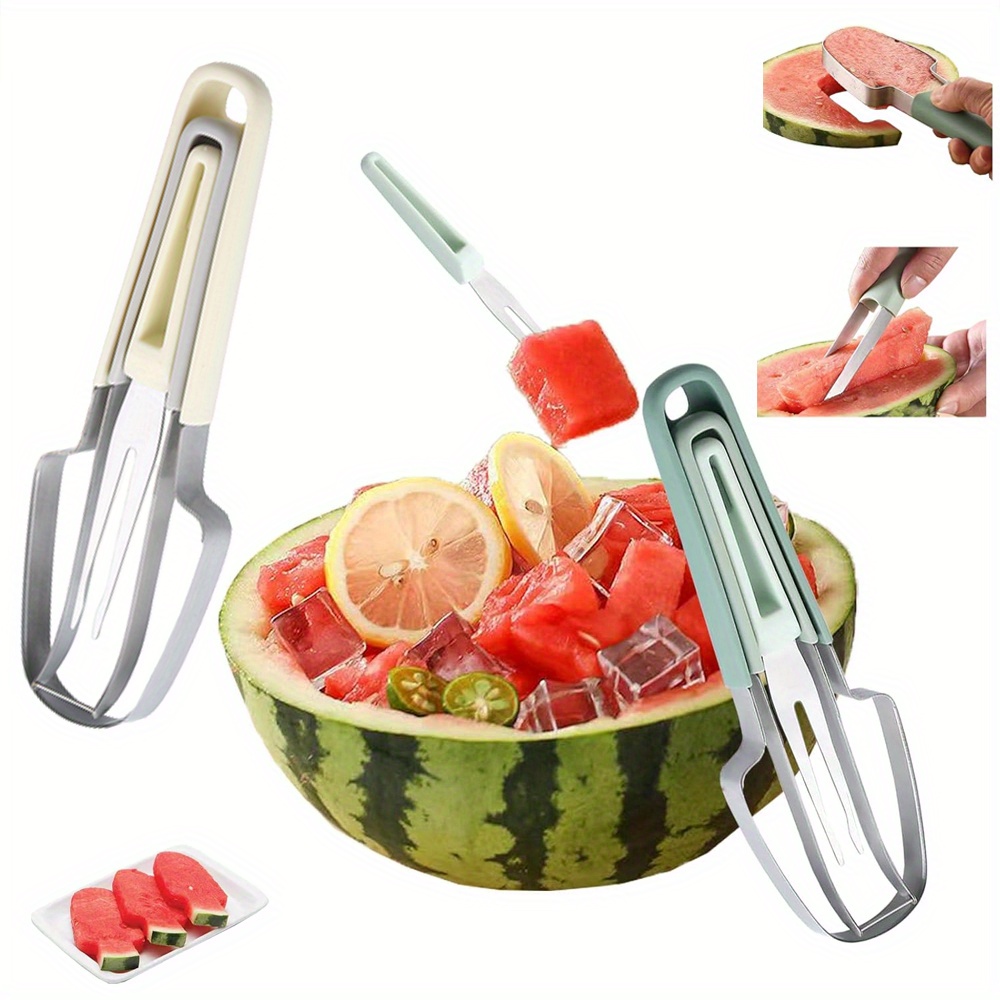 

4pcs Stainless Steel Watermelon Slicer 3-in-1 Watermelon Fork Slicer Cutter Dual-function Cutter And Fruit Clip Summer Watermelon Cutting Tool Fork Slicer Knife Set For Home