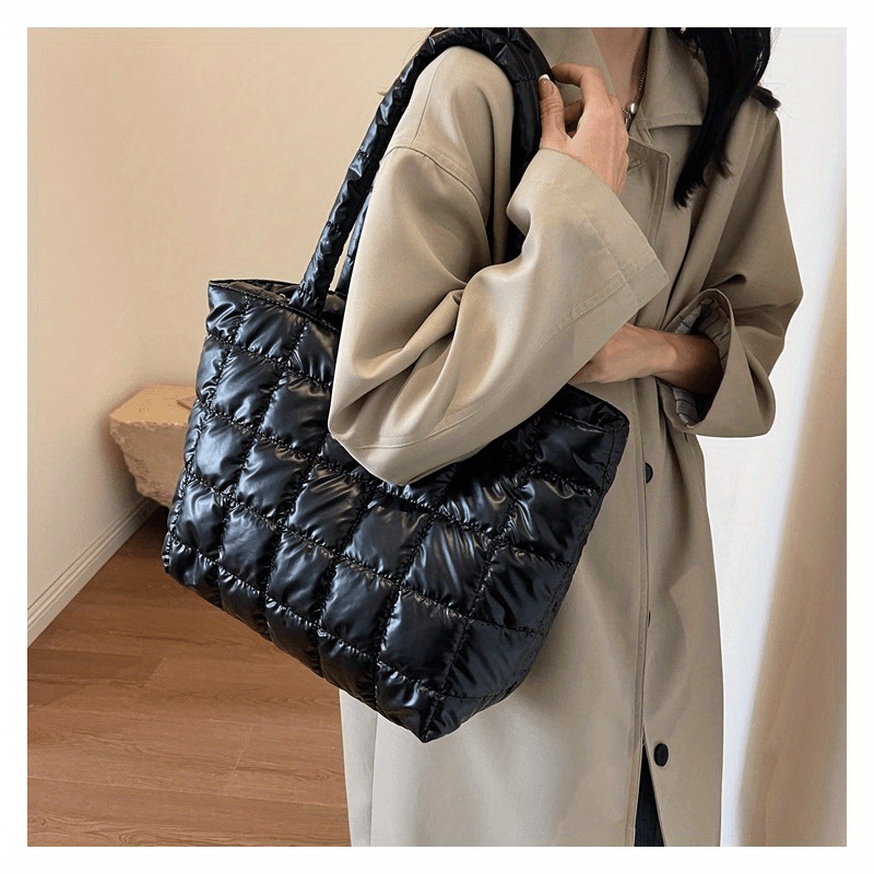 

Puffer Quilted Tote Bag - Spacious Shoulder & Handbag For , Zip