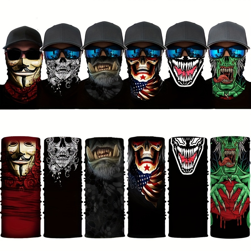 

6-pack Men's Balaclava Headwear, Neck Gaiter, Polyester Skull Face Mask Set For Motorcycle Riding, Skiing, Cold Weather Protection, Bohemian Style, Knitted Fabric