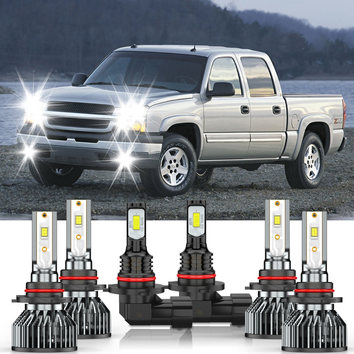 

Led Headlight + Fog Light Bulbs Fit For Silverado 1500 2500 Hd 2004-2006