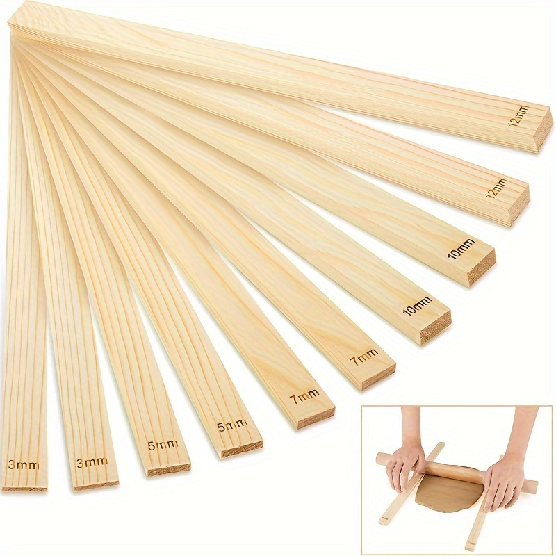 

Wooden Ceramic And Pottery Clay Handcraft Rolling Rod Guide Set - 10pcs, Uncharged, With 5 Sizes Of Polymer Clay Thickness Strips, Plate Rolling Rod And Hand Modeling Tools