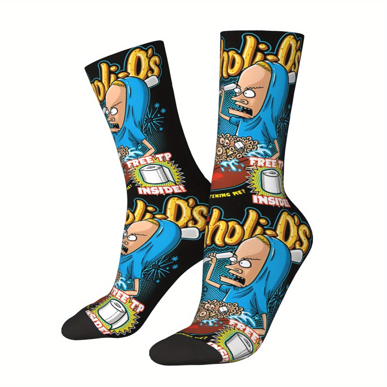 

1 Pair Funny Crazy Cornholio's Sock For Men Hip Hop Vintage Happy Seamless Pattern Printed Boys Crew Sock Novelty Gift