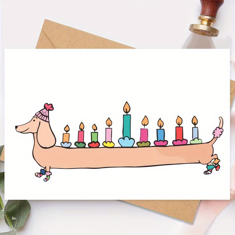 

Festive Hanukkah Card: Happy Dog Candle Holder, Unique Gift For Christmas, Hanukkah, - 300gsm, Cardx1, Envelopex1