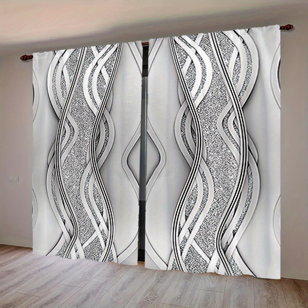 

2pcs Pattern Polyester Curtains, , For And , , No Battery Required