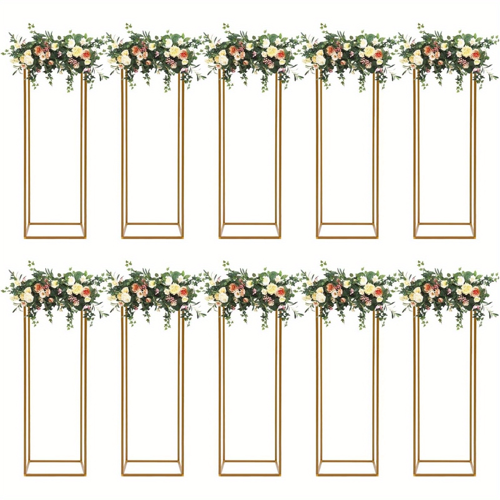 

23inch/ 60cm 10pcs Gold Flower Stand For Centerpieces, Gold Vase Metal Stand, Wedding Flower Stand Tall, Rectangular Frame Flower Stand Geometric Stand For Wedding Party Decoration