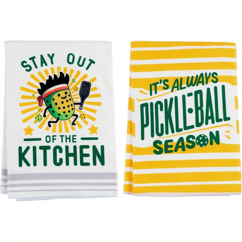 

2-pack Jit Kitchen Towels, 18x26", Polyester Dish Cloths, Woven, Machine Washable, Contemporary Design - Pickleball & Kitchen Humor For Housewarming