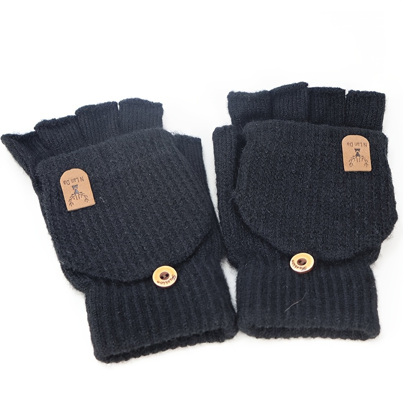 E-shop 1 Paar Winter-Halbfinger-Stulpenden-Strickhandschuhe mit offener Spitze Klappdeckel für Damen Herren, verdickt thermisch, eine zum Verschenken