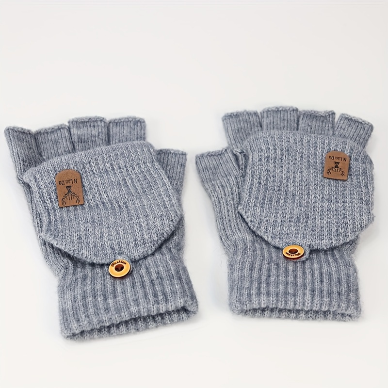 TEMU 1 par de guantes térmicos de punto para invierno, de media caña, abiertos en los dedos y con abatible, para , una opción ideal para regalar