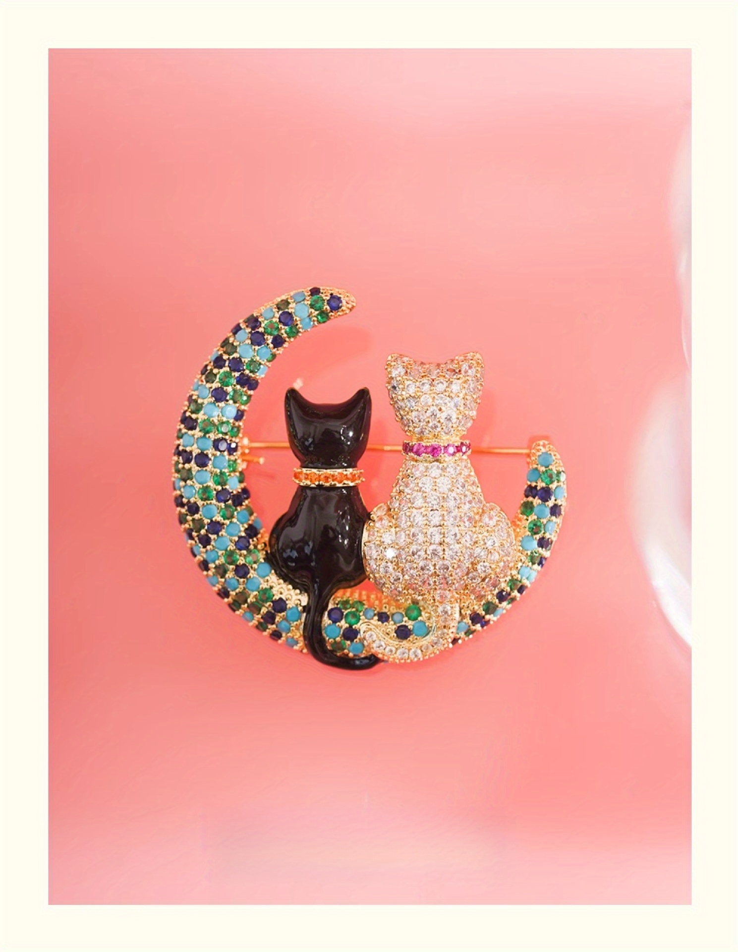   cat moon brooch for women sparkling   cat pin with elegant design exquisite gift for women details 0