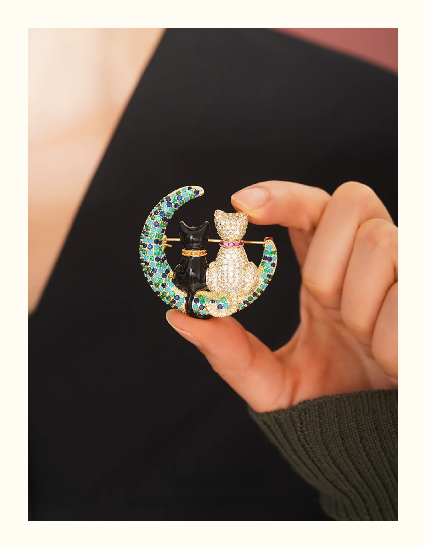   cat moon brooch for women sparkling   cat pin with elegant design exquisite gift for women details 2