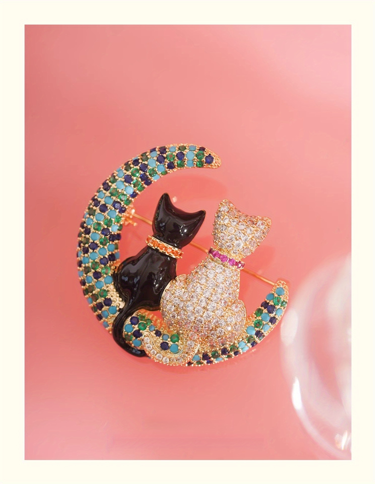   cat moon brooch for women sparkling   cat pin with elegant design exquisite gift for women details 7