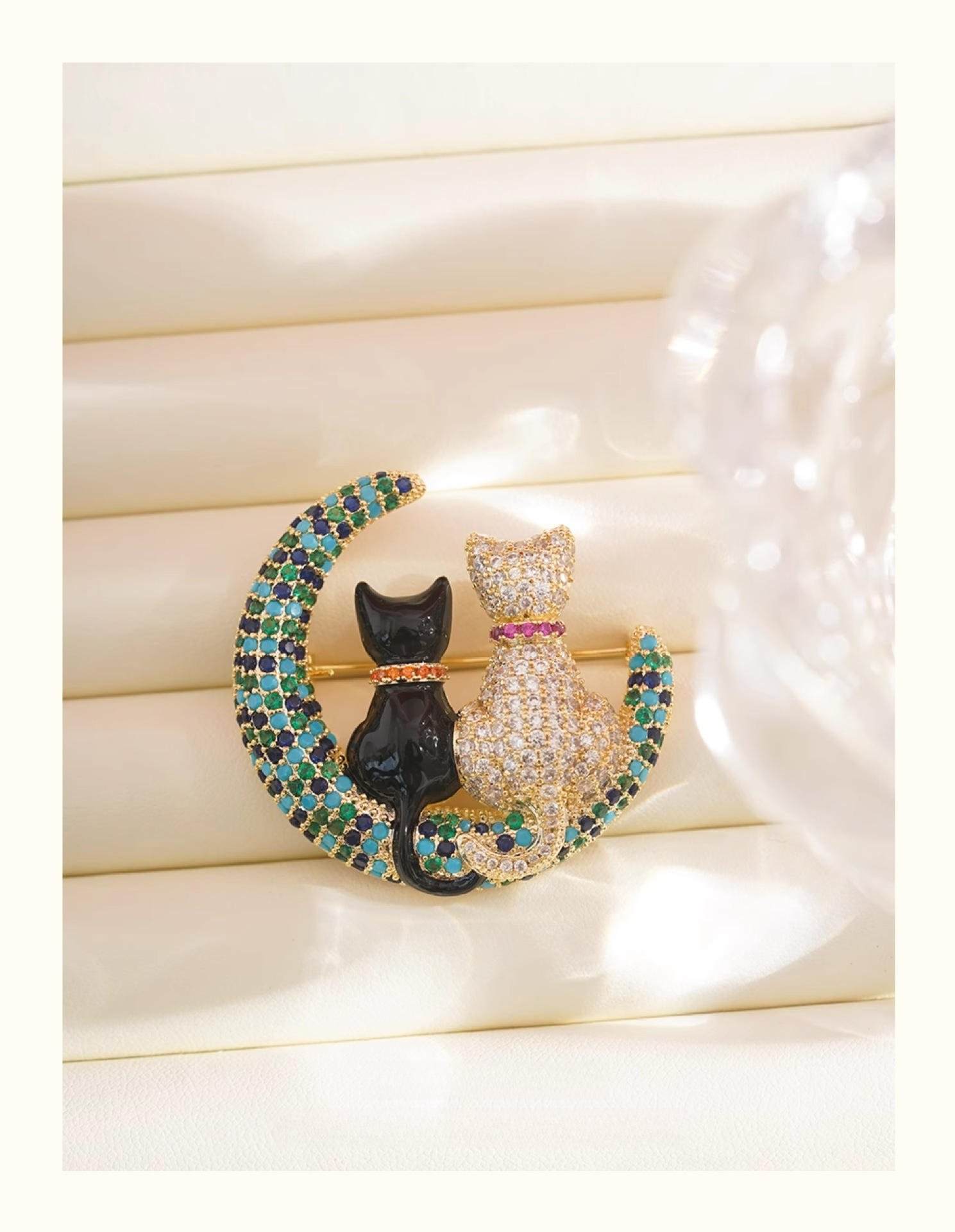   cat moon brooch for women sparkling   cat pin with elegant design exquisite gift for women details 9