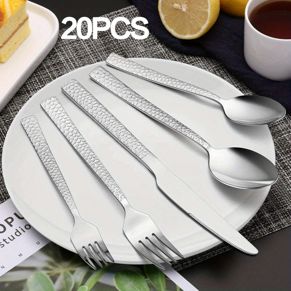 

20pcs Flatware Set Silver Stainless Steel Luxury Spoon Knife Fork Tableware Elegant Western Food Cutlery For Dining Dinnerware