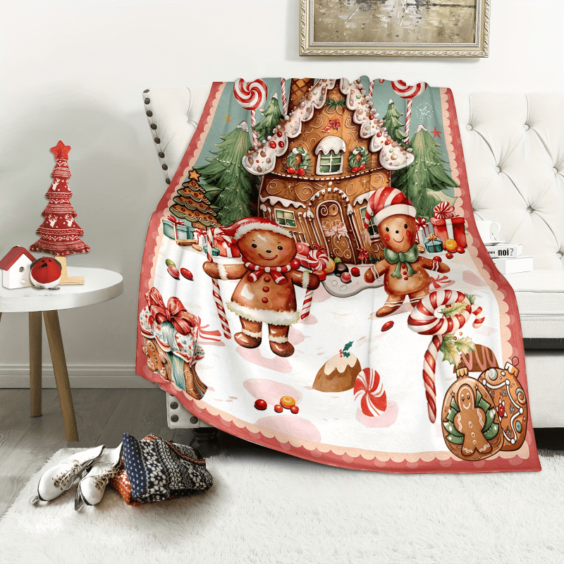 

Festive Christmas Gingerbread Blanket: Soft, Warm, And Perfect For Winter Decor - Suitable For Living Room, Bedroom, Sofa, And More - 100% Polyester, 60*80in