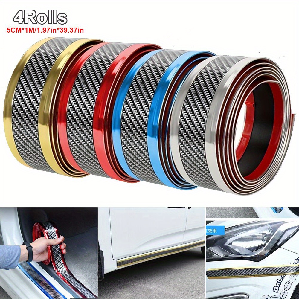 

4 Rolls Self-adhesive Carbon Fiber Door Sill Protector, Pvc Edge Guard Tape - Scratch-resistant Vehicle Door Entry Trim