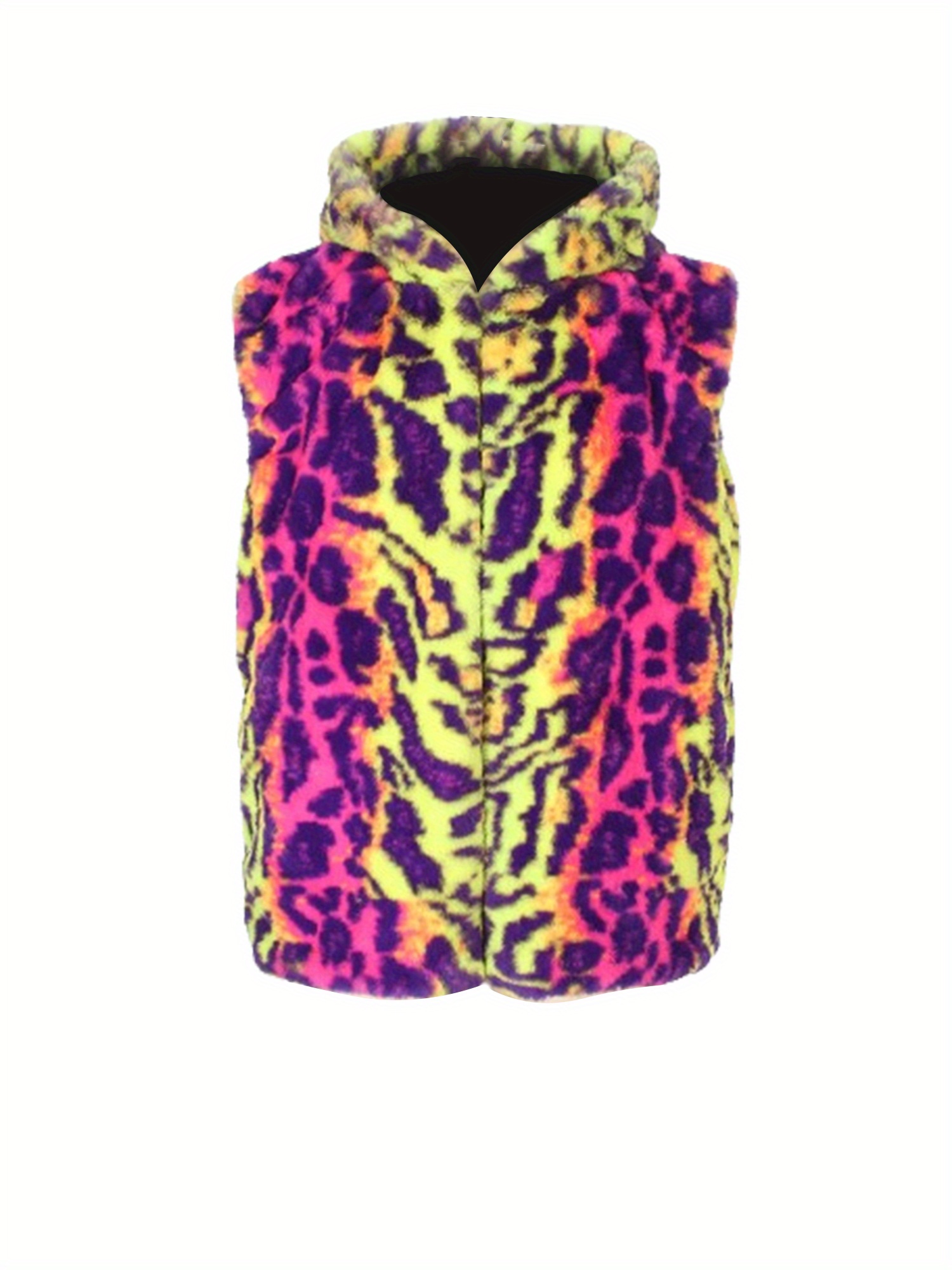 men vest jacket casual spring leopard print faux fur hoodie - Temu