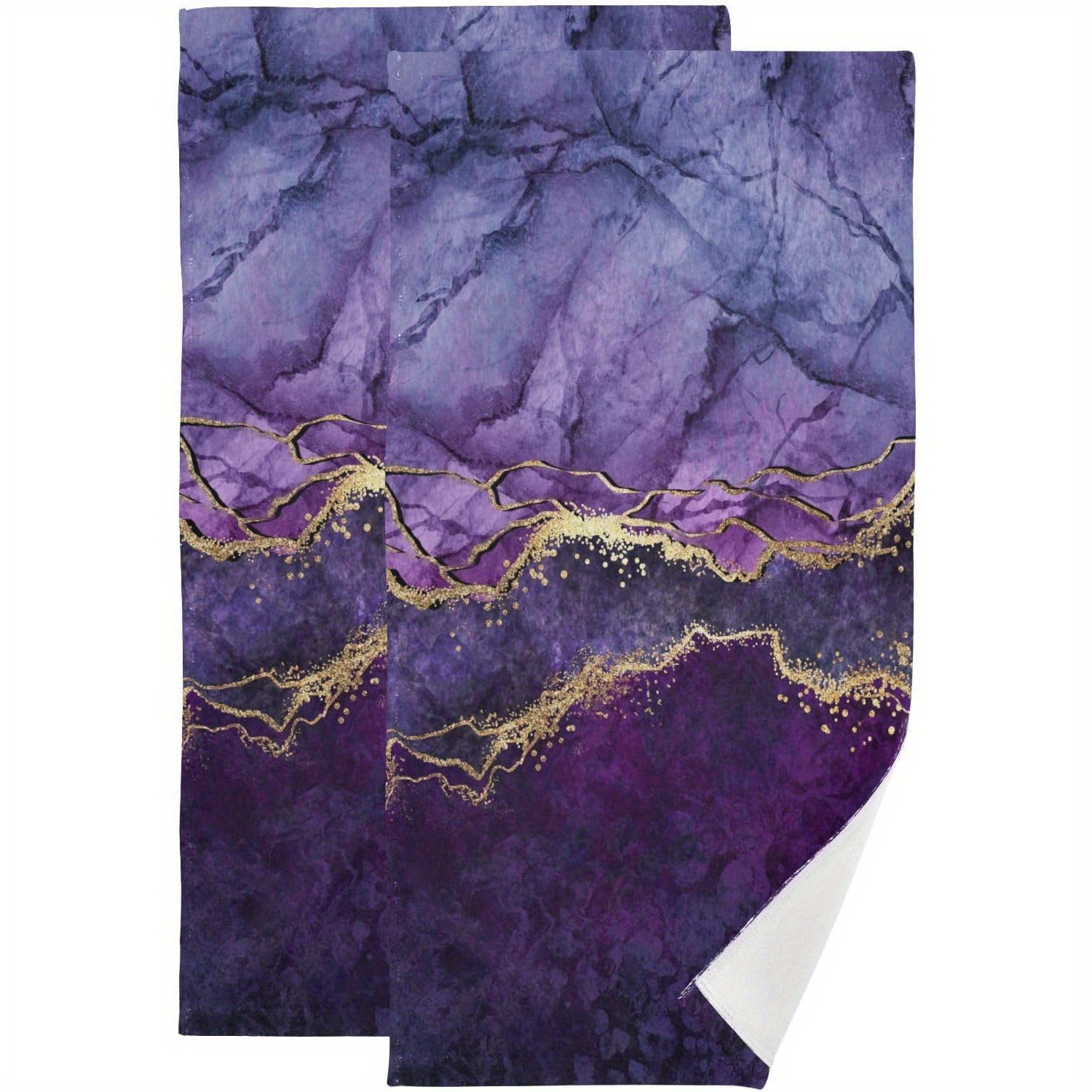 

2-pack Purple Marble Bathroom Towels, 18x26 Inches, Soft Absorbent Kitchen Towels, Modern Artistic Decor, Machine Wash Only, Polyester, Cartoon Theme, Rectangular Shape, Woven Fabric