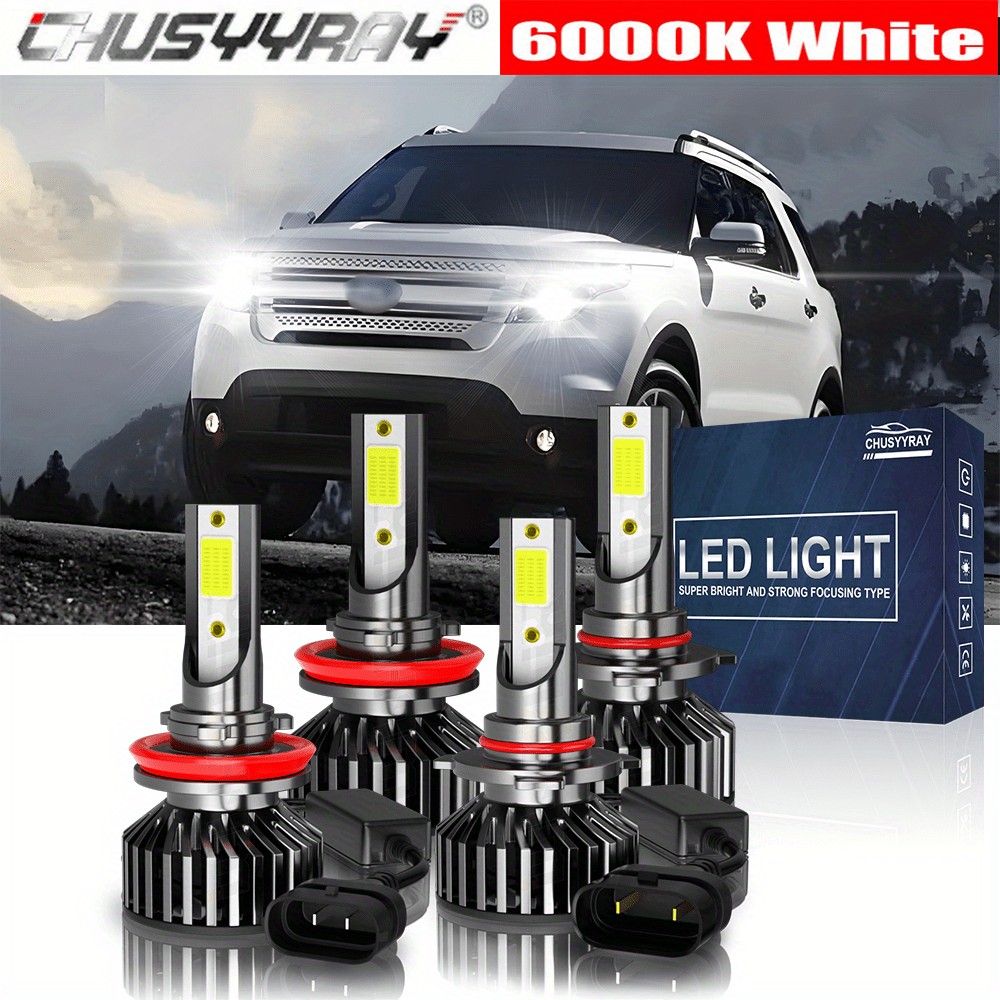 

Led Headlight Bulbs Combo 9005 H11 Explorer 2011-2015 Two-sided Ultra Bright Cob Chip 100w 30000lm 6000k Cold White, Pack Of 4