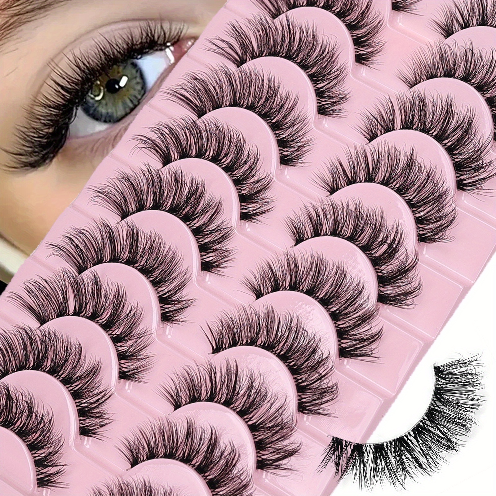 

10 Pairs Natural Fluffy False Eyelashes: Wispy Lashes, 3d Volume Strip Lashes, D , Fake Eyelashes With Clear Band - Eye Lashes