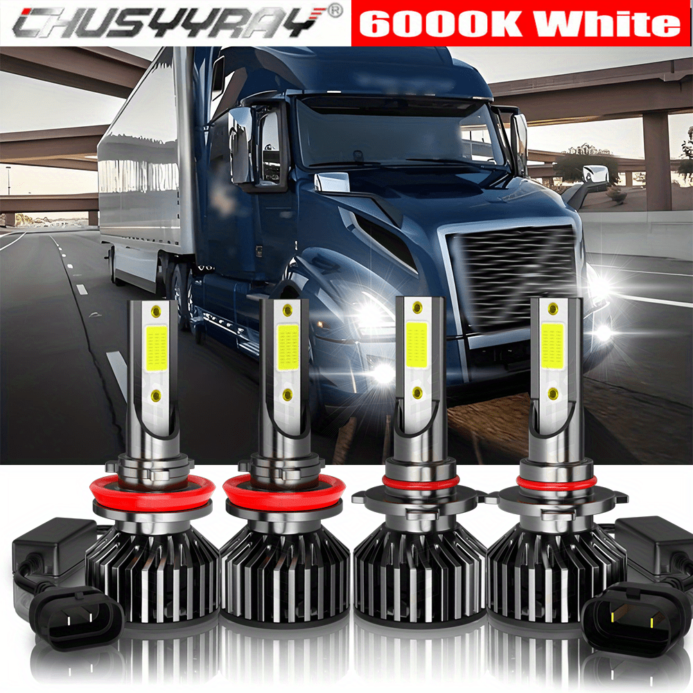 

Led Headlight Bulbs Combo 9005 H11 Fit For Vnl Vnm 2004-2015 Two-sided Ultra Bright Cob Chip 55w 24000lm 6000k Cold White, Pack Of 4