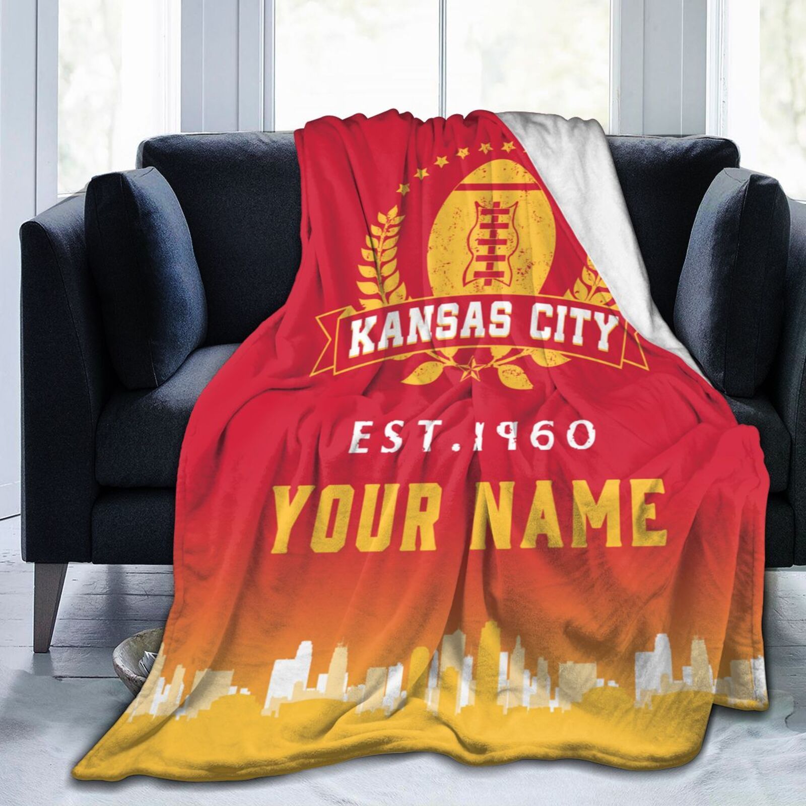 

Customizable Kansas Fleece Blanket – Personalized Name Lightweight Soft Warm Flannel Throw For Men, Women Fans – Ideal For Sofa, Bed Decoration, Knit Polyester Fabric, No Power Needed