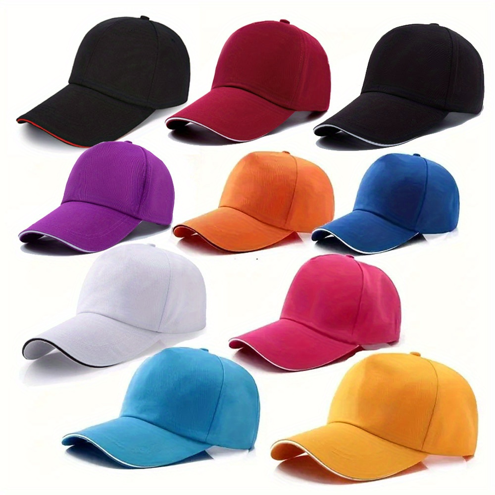 

10-pack Polyester Baseball Caps – Adjustable Sports Hats, Unisex Plain Outdoor Cap