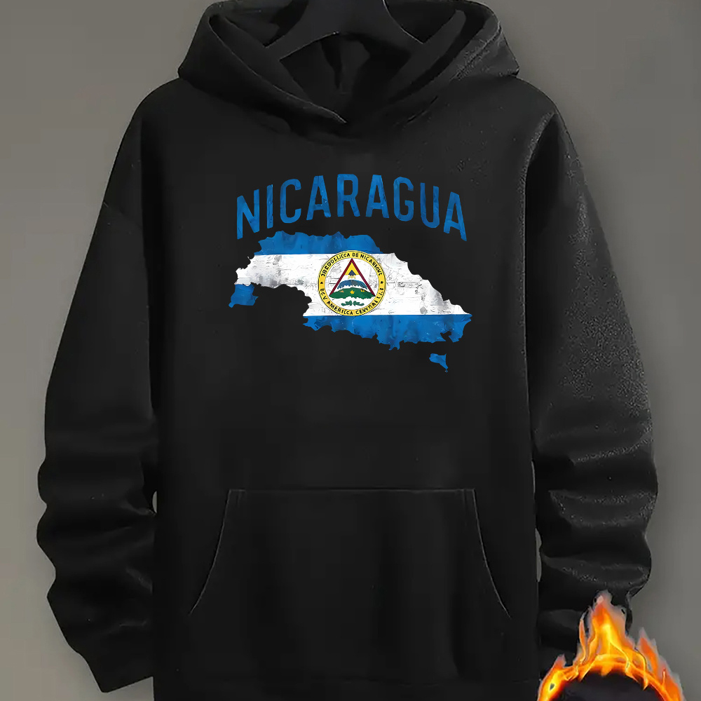 

Men's Fashion Hoodie With Nicaragua Flag Print, Casual Pullover Sweatshirt With Kangaroo Pockets, Loose Fit Long Sleeve Hooded Top, Polyester Knit Fabric, Unisex, All Seasons