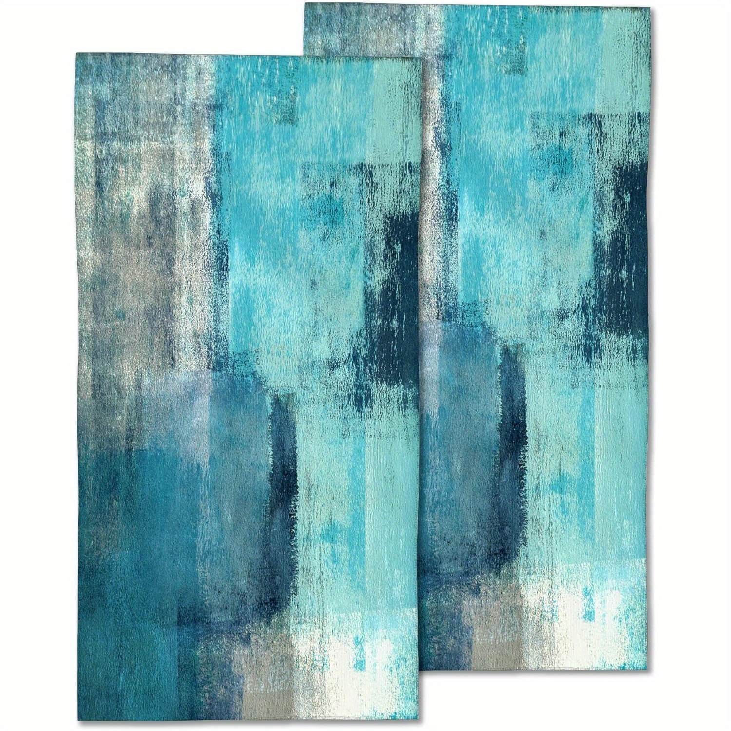 

Teal And Gray Hand Towel Set Of 2, Abstract Art Painting Face Wash Towel Fingertip Kitchen Towel 18*26 Inch Dish Cloth Bathroom Gym Hotel Sports