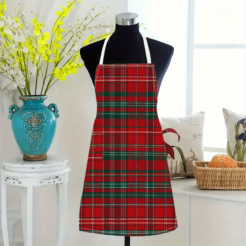 

1pc, Linen Christmas Apron, Classic Woven Sleeveless Cooking Apron, Kitchen Bib For