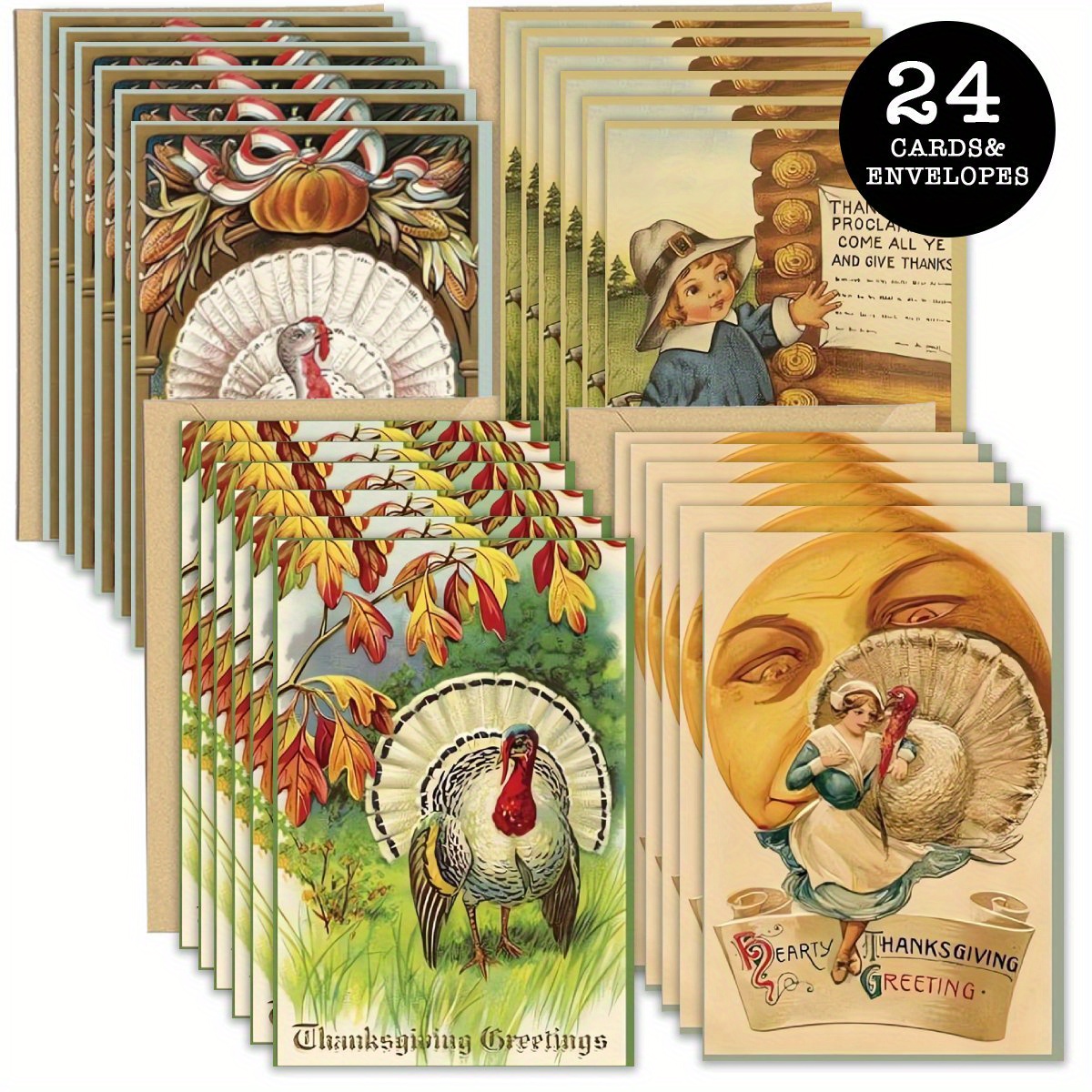 

24pcs Vintage Cards With Envelopes - Perfect For Family & Friends, Easy Storage Greeting Cards For Christmas, , And More