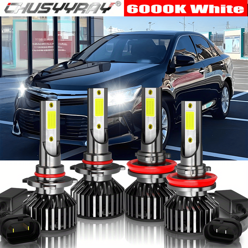 TEMU Led Headlight Bulbs Combo 9005 H11 Fit For Camry 2007-2017 Two-sided Ultra Bright Cob Chip 80w 28000lm 6000k Cold White, Pack Of 4