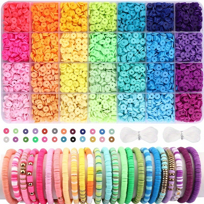 

2250pcs/ 2400pcs/ 4200pcs/ Clay Beads Bracelet Making Kit, 24 Colors Flat Beads For , Polymer Clay Beads With Charms For Jewelry Making, Crafts Gifts