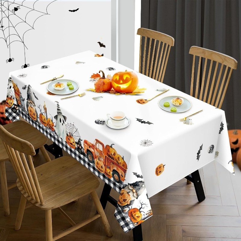 

Pumpkin & Bat Tablecloth - Spooky Polyester Dining Decor For Home, Parties & Festivals