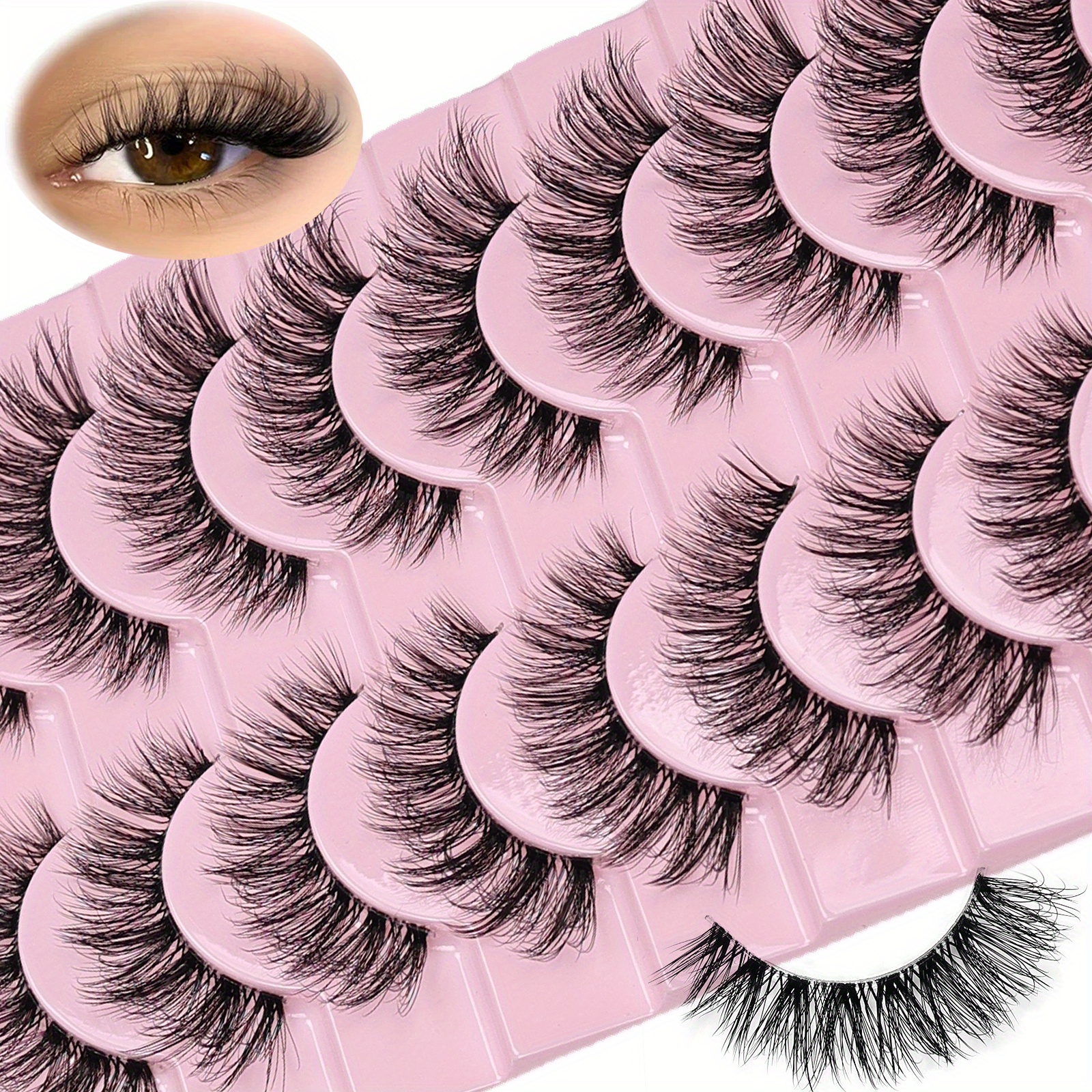 

1box Natural Fluffy False Eyelashes Lashes 3d Volume Strip Lashes D Fake Eyelashes With Clear Band Eye Lashes