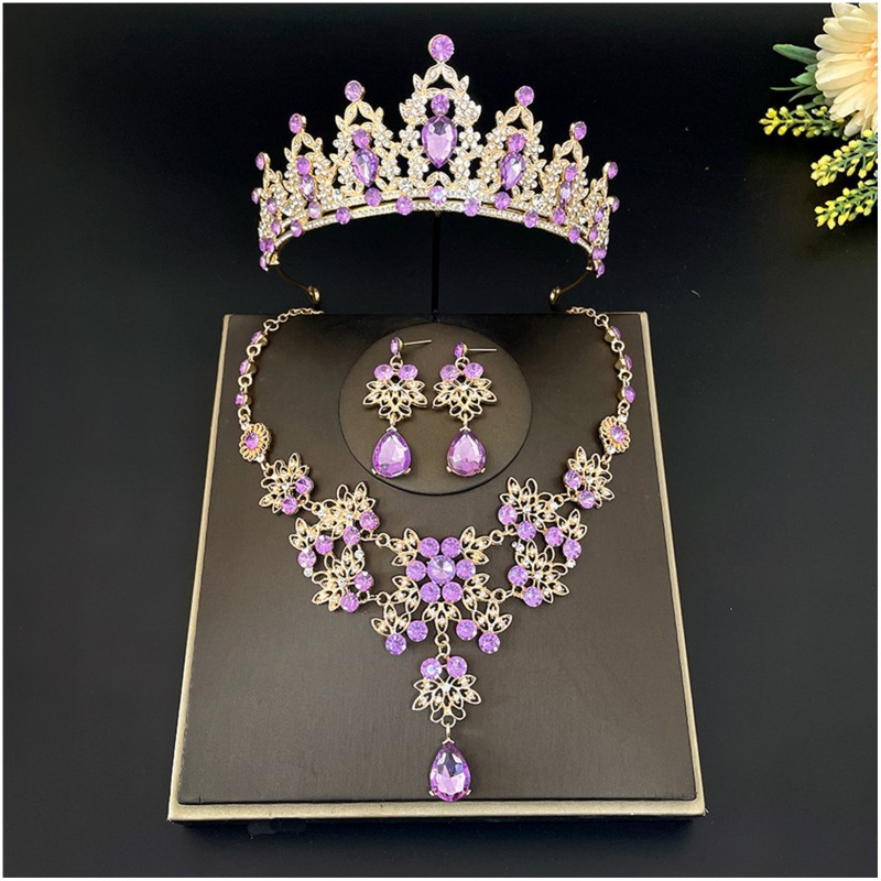 

3-pack Tiara Earrings Necklace Wedding Crown For Bride Tiaras And Crowns For Women