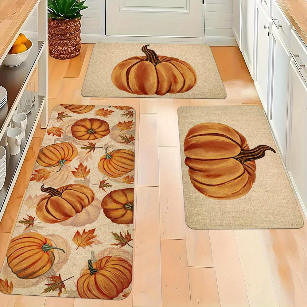 

Autumn Harvest Thanksgiving Kitchen Mat Set, 2/3pcs - Soft & Non-slip, Featuring Pumpkin Design, Perfect For Home & Holiday Decor In Living Room, Dining & Bedroom