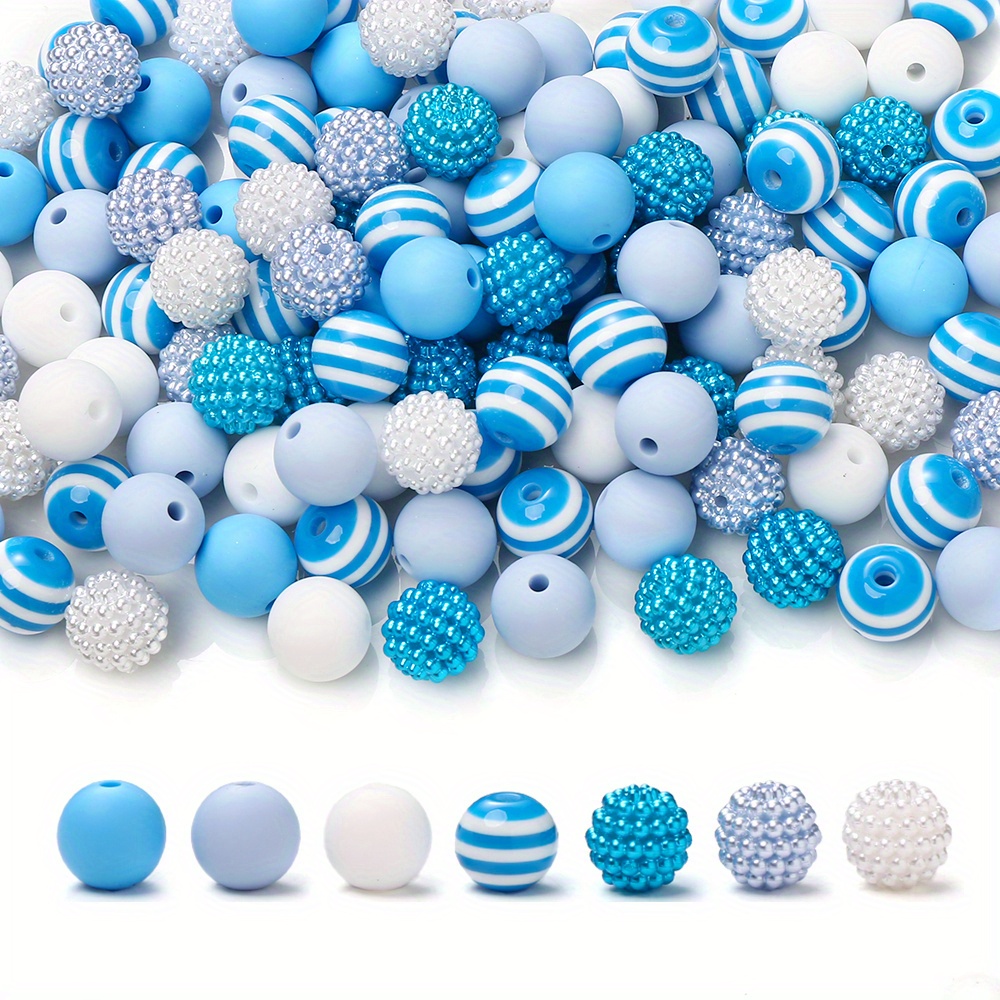 

70pcs 12mm Silicone Bead Set For Jewelry Making - Blue And White Assorted Patterns, Round Loose Spacer Beads For Diy Crafts, Necklaces, Bracelets, Keychains, And Earrings