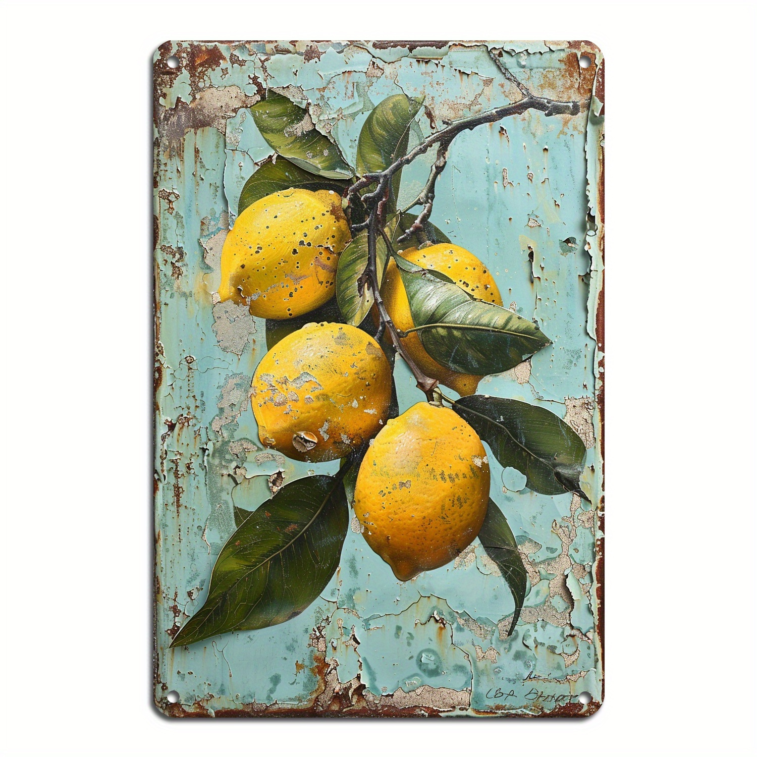 Tin Metal Signs Home Décor Lemon Leaf Wall Art Vintage Yellow