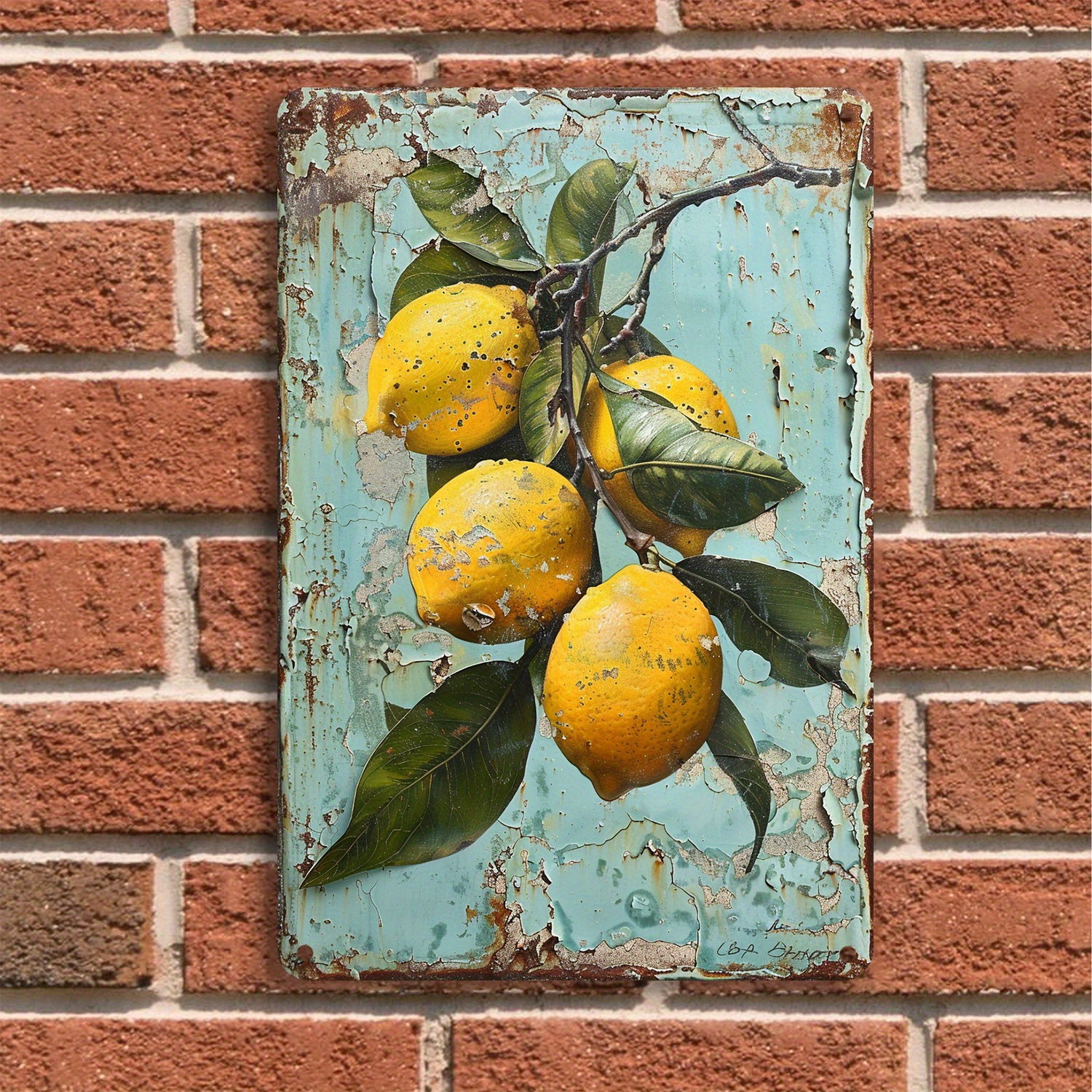 Tin Metal Signs Home Décor Lemon Leaf Wall Art Vintage Yellow