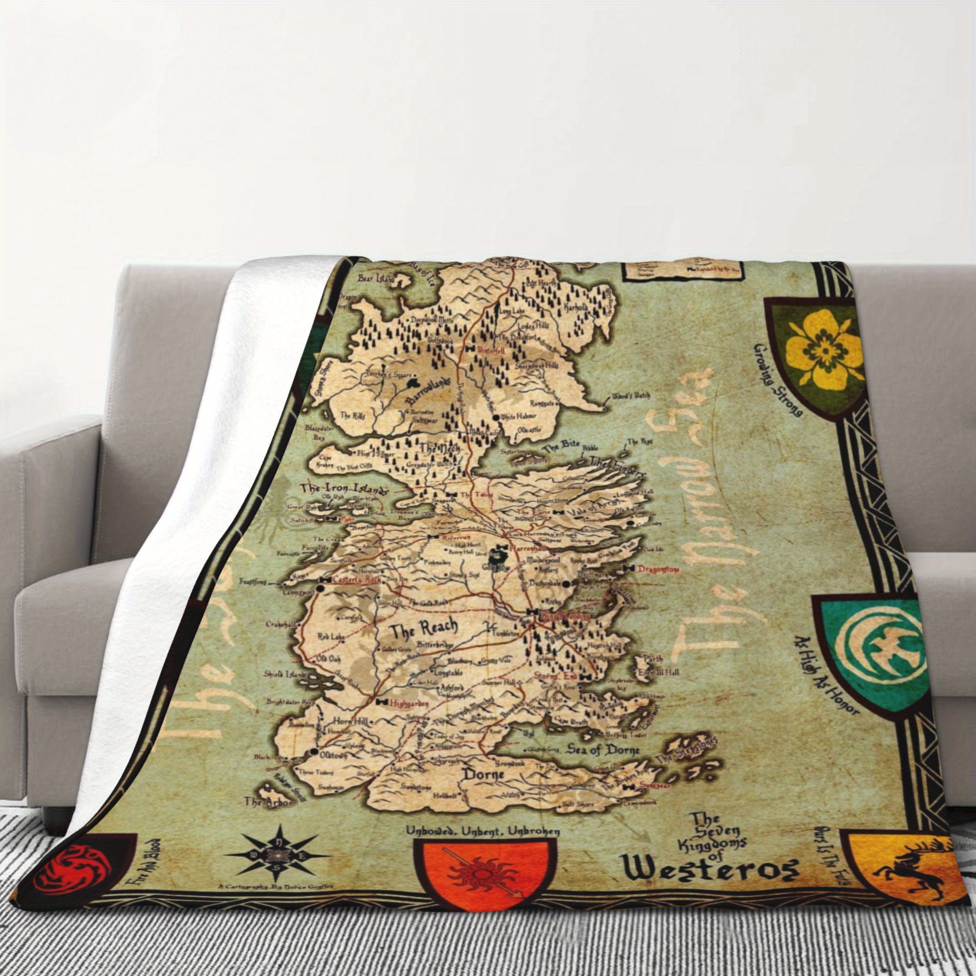 

Vintage Map Of Westeros Throw Blanket - Digital Print Flannel Fleece, 100% Polyester, Non-woven Fabric, All-season Glam Style For Home Decor, Great For Christmas, Wedding, Birthday Gifts