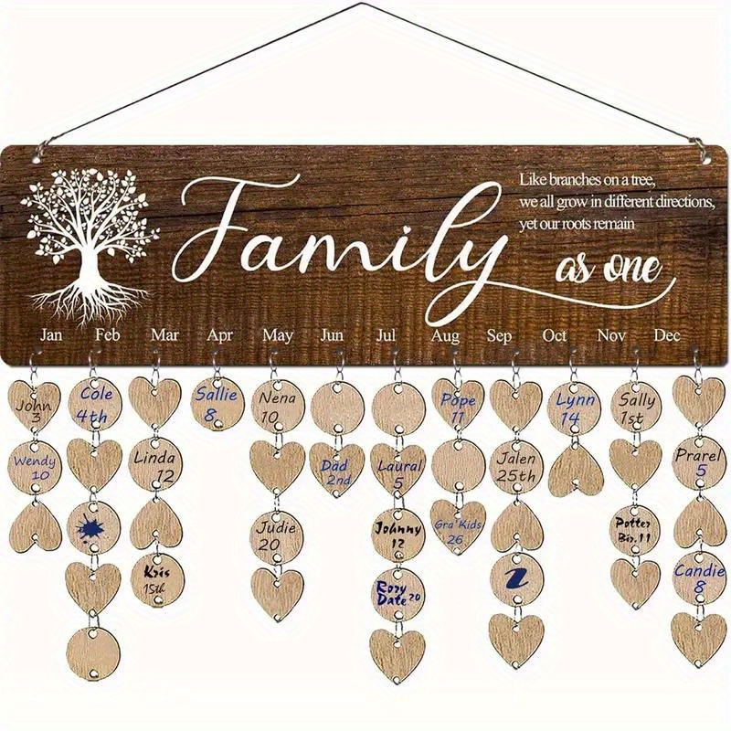 

Family Wooden Birthday Reminder Calendar - Diy Wall Hanging Family Birthdays & With Personalized Tags – Universal Holiday Decor – No Electricity, Feather-free, Wood Material