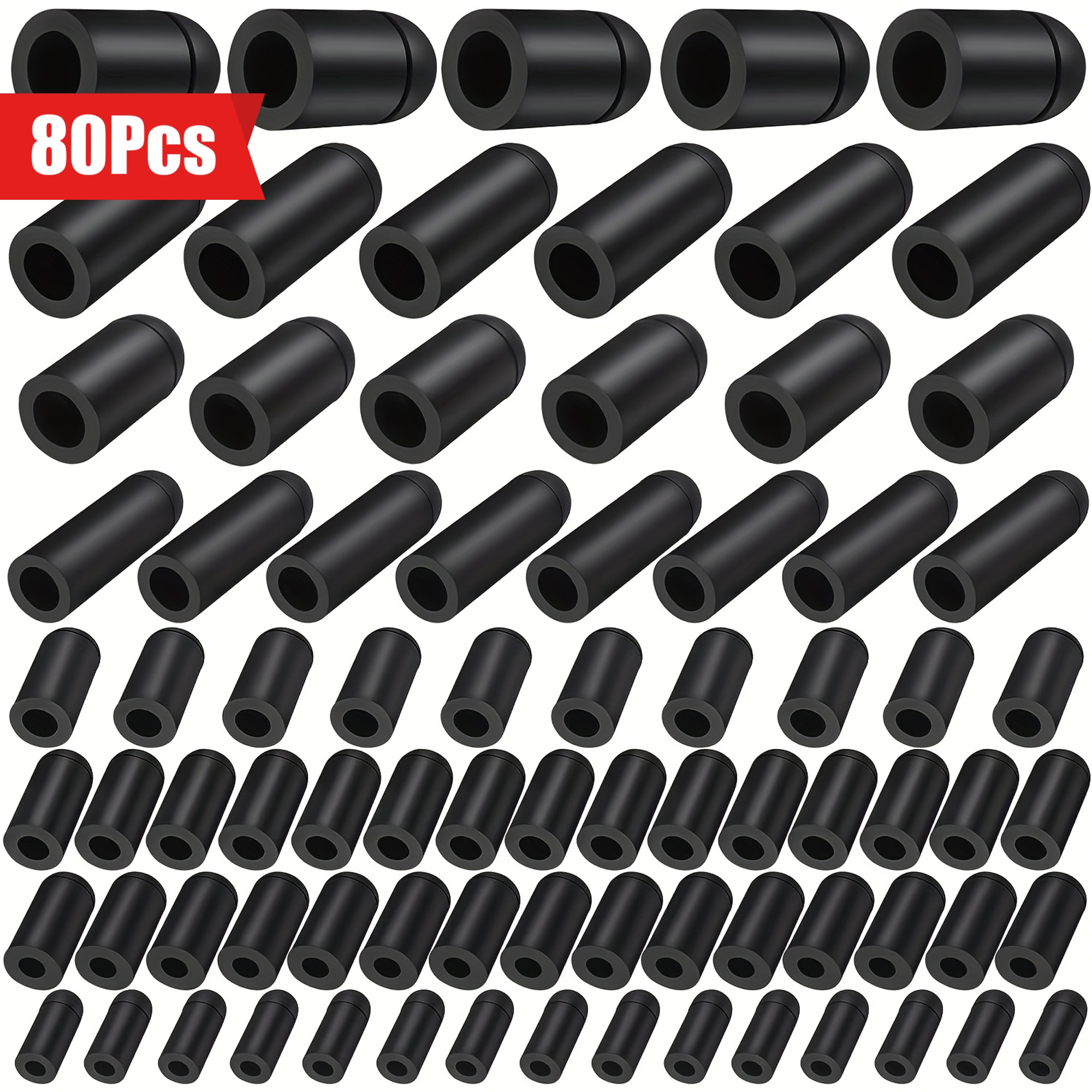 E-shop 80er-Set Schwarze Gummivakuum-Schlauchkappen - 6 Größen, Langlebige Automobil-Vergaserstopfen, Einfache Installation für Topomatic Ersatzteile,