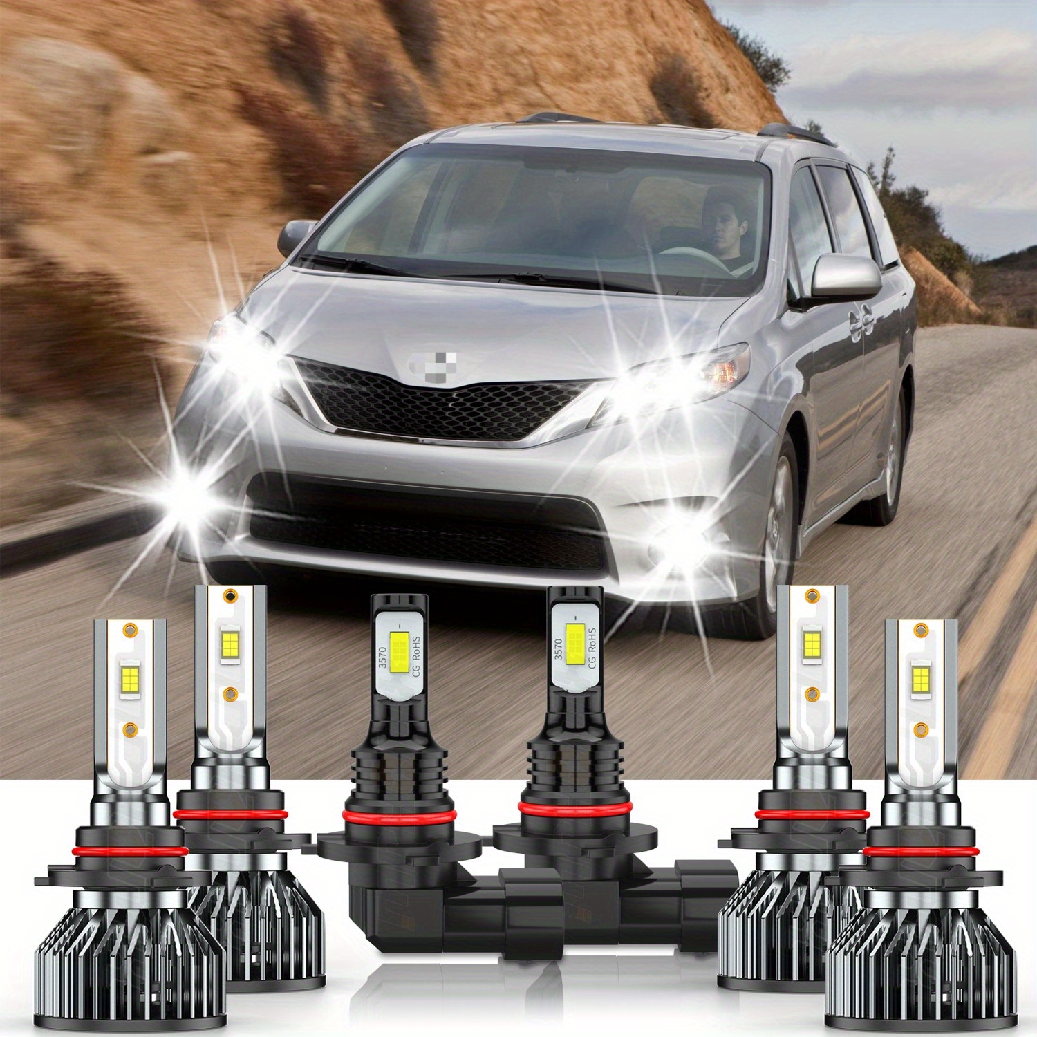 

Pack Of 6 6000k Front Combo Led Headlight Hi+lo Beam Fog Light Bulbs Fit For Toyota Sienna 2006-2010