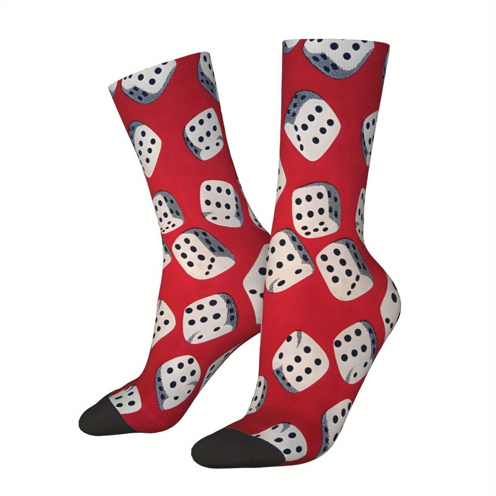 

Men's Novelty Dice Pattern Crew Socks - Hip Hop Vintage Style, Breathable Polyester Blend, Perfect Gift Idea