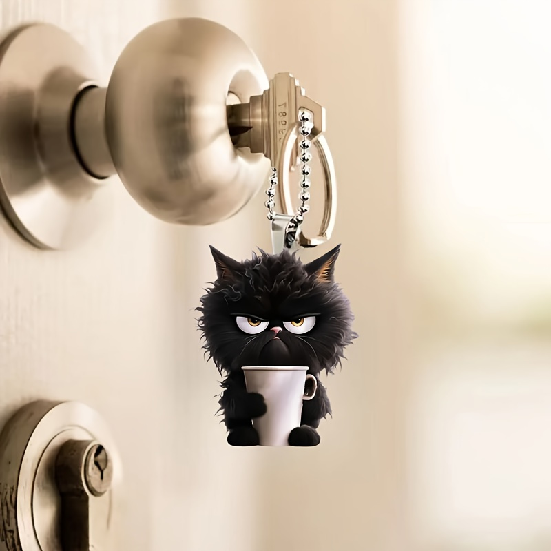 

Black Cat Pattern Coffee Hanging Ornament, 2d Acrylic Pendant, Bag And Keychain Accessories, Home Decoration, Interesting Keychain - Acrylic Material