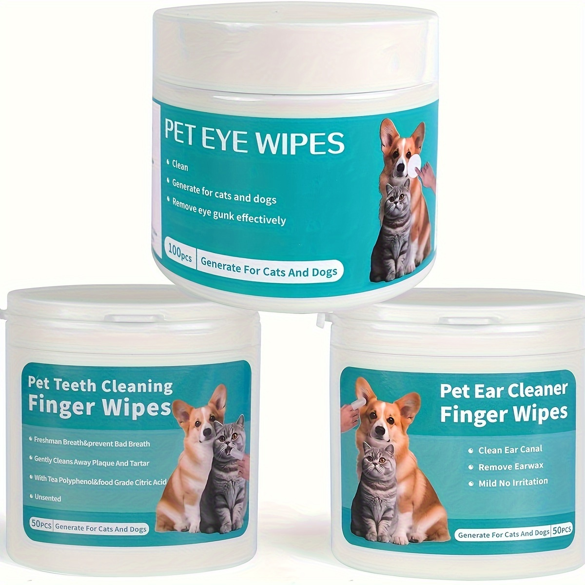 3 Boxes of * Wipes Suit, Suitable for Cats and Dogs, 200 PCs-Dental Finger Wipes, Eye Wipes, Ear Cleaning Pad, Odor Wipes, Suitable for Pets 