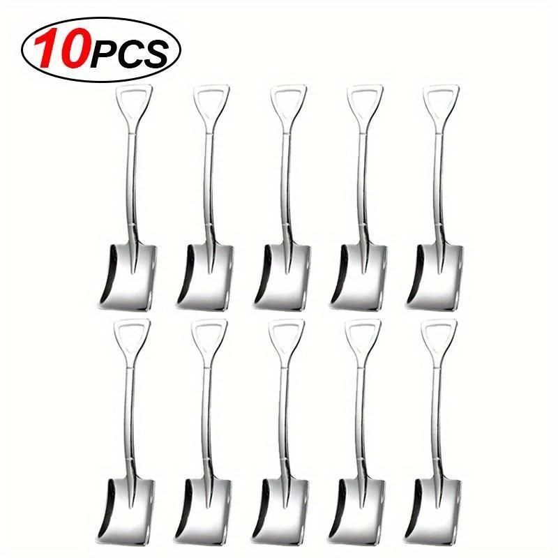 TEMU 10pcs Stainless Steel Shovel Spoon Silver Coffee Spoons Ice Cream Dessert Scoops Teaspoon Kitchen Tableware Cutlery Set
