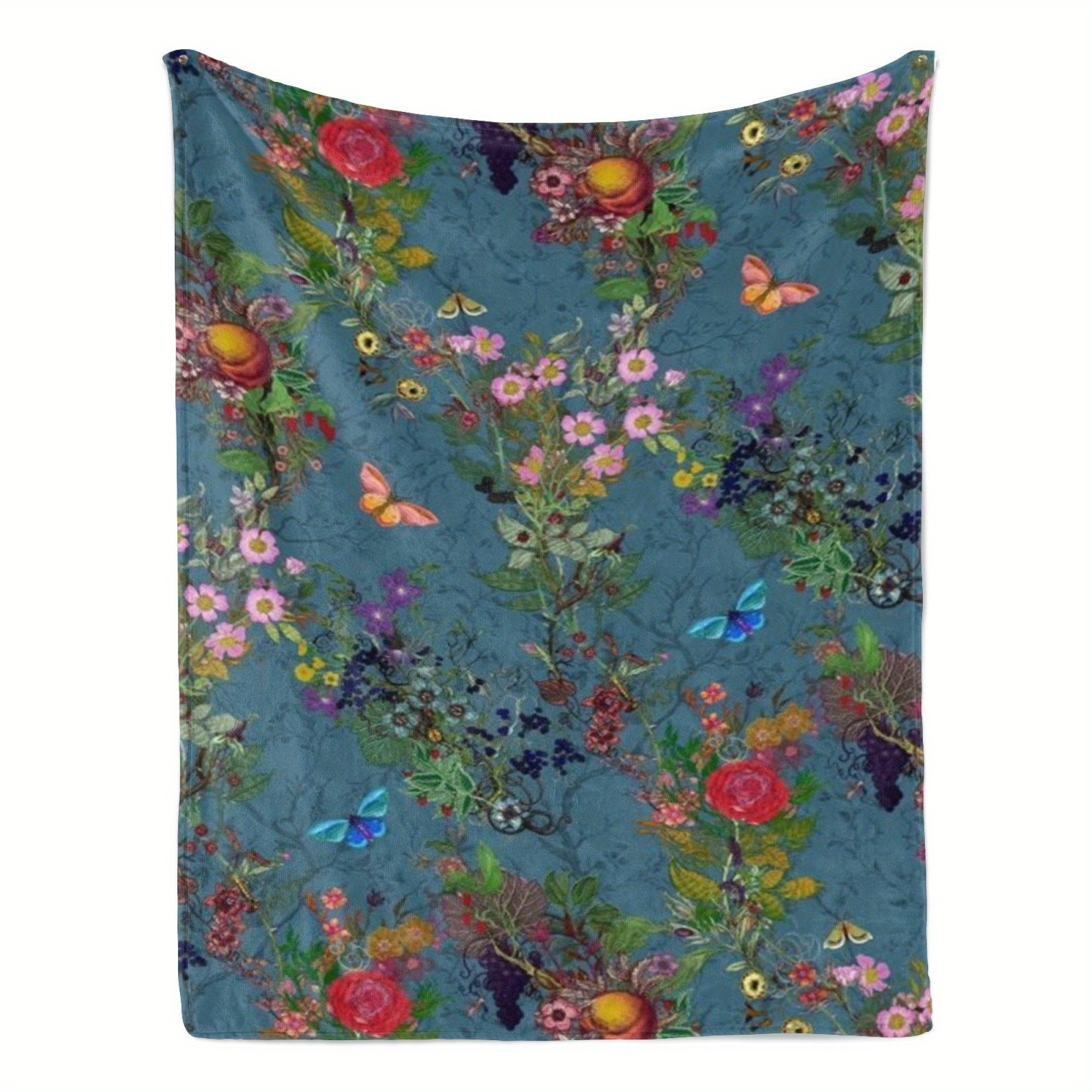 

1pc Creative Flower Print Blanket Flannel Blanket, Warm Cozy Soft Throw Blanket For Couch Bed Sofa Travelling